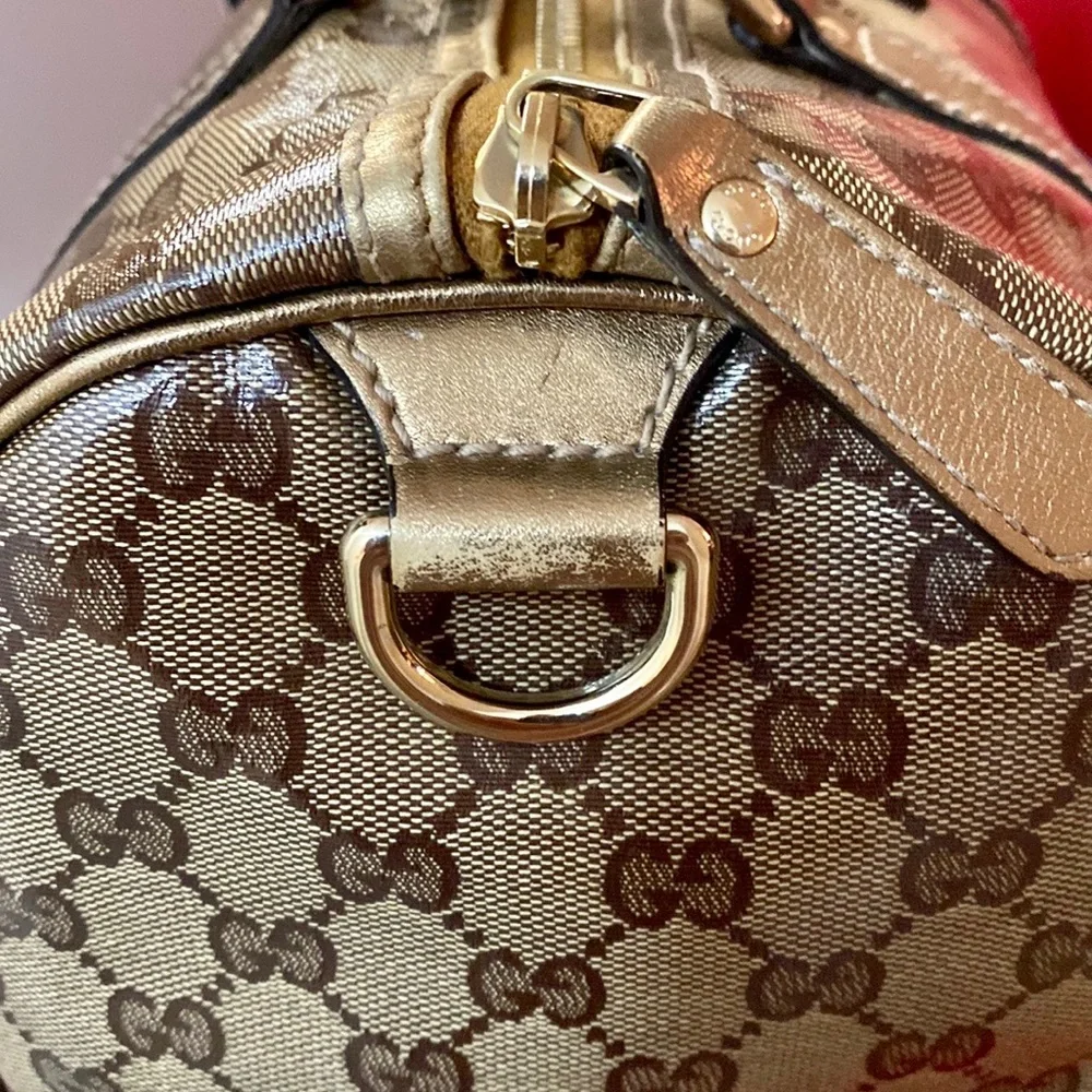 AUTHENTIC GUCCI BOSTON JOY PEWTER BROWN COATED BRONZE BAG - Picture 6 of 15